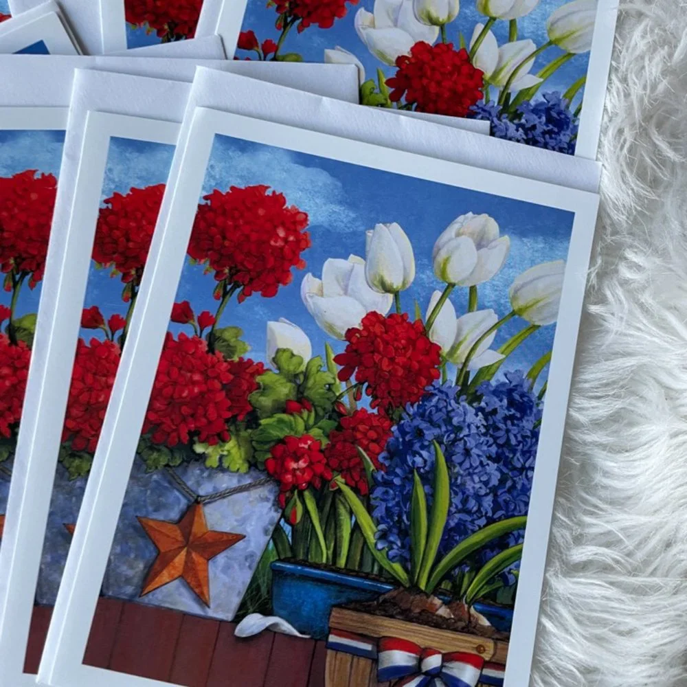 20 Patriotic cards, 30 envelope seals, 5 large notepads, 2 small notepads